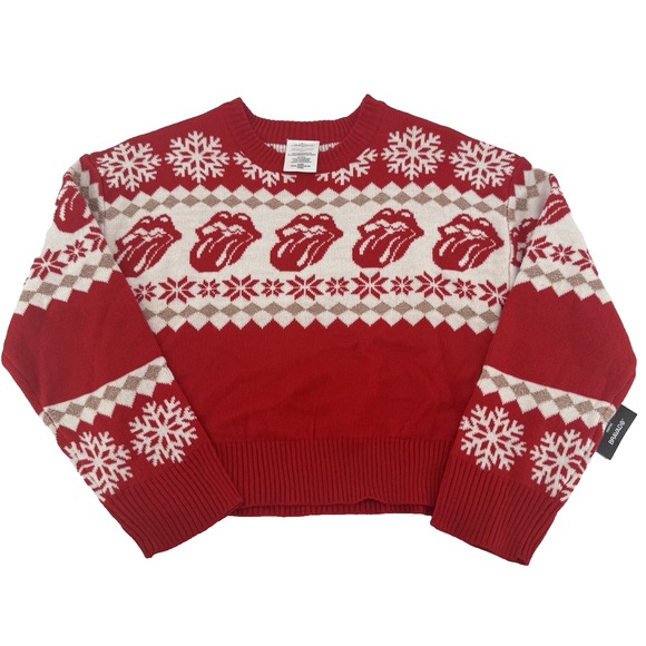 Rolling Stones Kids Christmas Sweater Red Snowflake Tongue Logo NWT S 6-6X - Picture 1 of 7